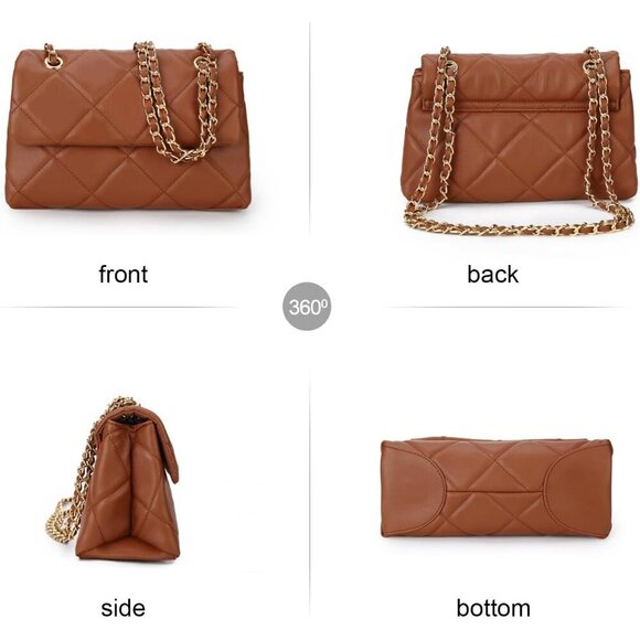 🆕 Women Brown Trendy Quilted Crossbody Purse Small Chain Clutch Shoulder Bags - Picture 3 of 6